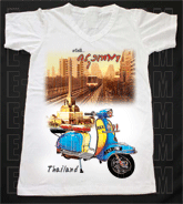 เสื้อยืดคอวีพร้อมสกรีนลายแหล่งท่องเที่ยว ลายกรุงเทพมหานคร